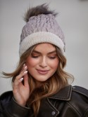 Winter cotton hat with a pompom, beige C31 - Online store - Boutique